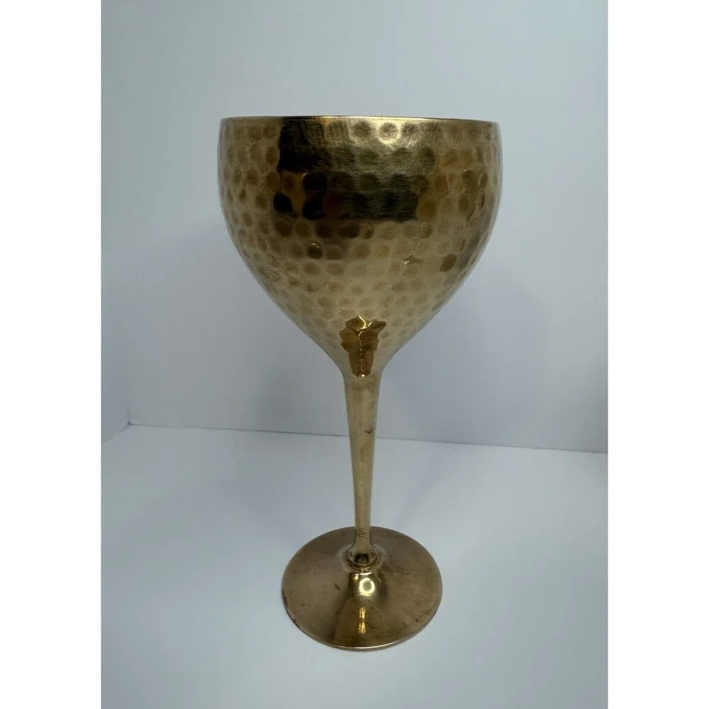Vintage Hammered Solid Brass‎ Wine Goblets 7.5” Set Of 4 Made In India. Polished